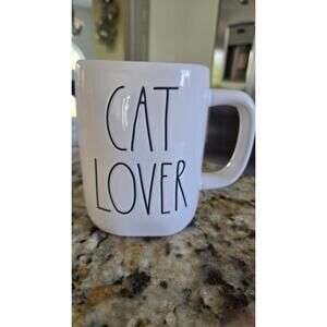 Rae Dunn “ Cat Lover ” Mug White Glossy Ceramic Minimalistic Kitchenware